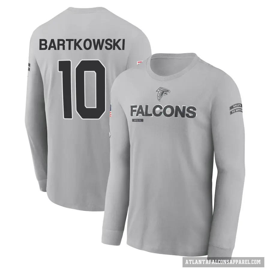 Youth ＃10 Steve Bartkowski Atlanta Falcons Gray 2024 Salute to Service Long Sleeve T-Shirt
