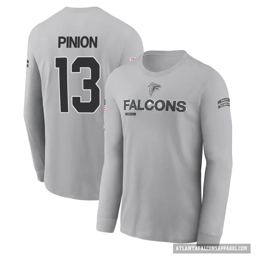 Youth ＃13 Bradley Pinion Atlanta Falcons Gray 2024 Salute to Service Long Sleeve T-Shirt