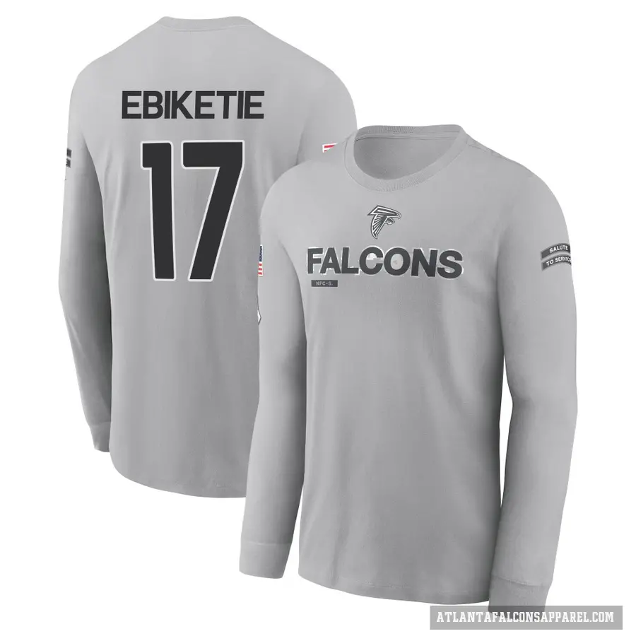Youth ＃17 Arnold Ebiketie Atlanta Falcons Gray 2024 Salute to Service Long Sleeve T-Shirt