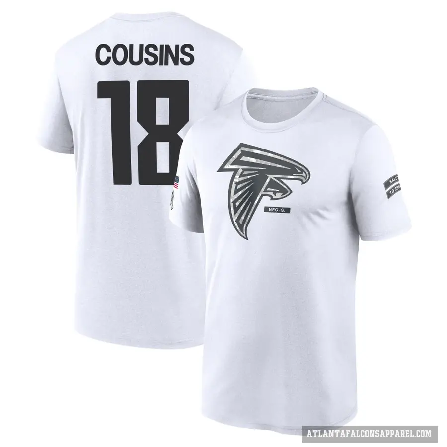 Youth ＃18 Kirk Cousins Atlanta Falcons White 2024 Salute to Service Performance T-Shirt
