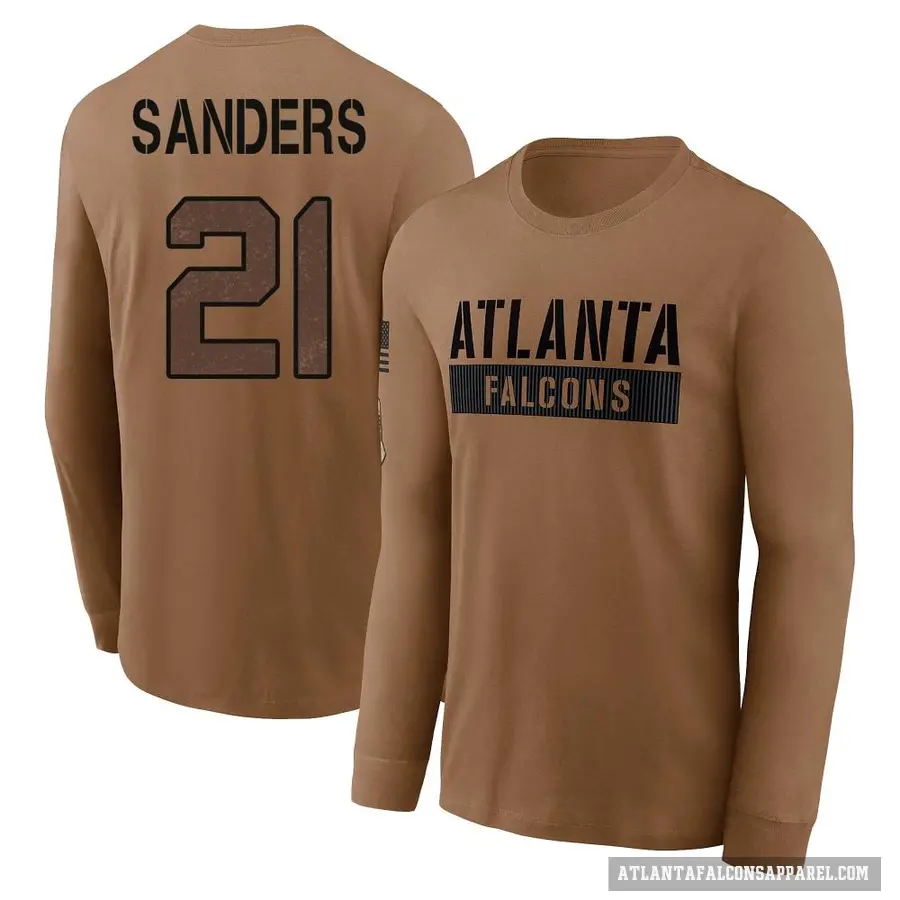 Youth ＃21 Deion Sanders Atlanta Falcons Brown 2023 Salute To Service Long Sleeve T-Shirt