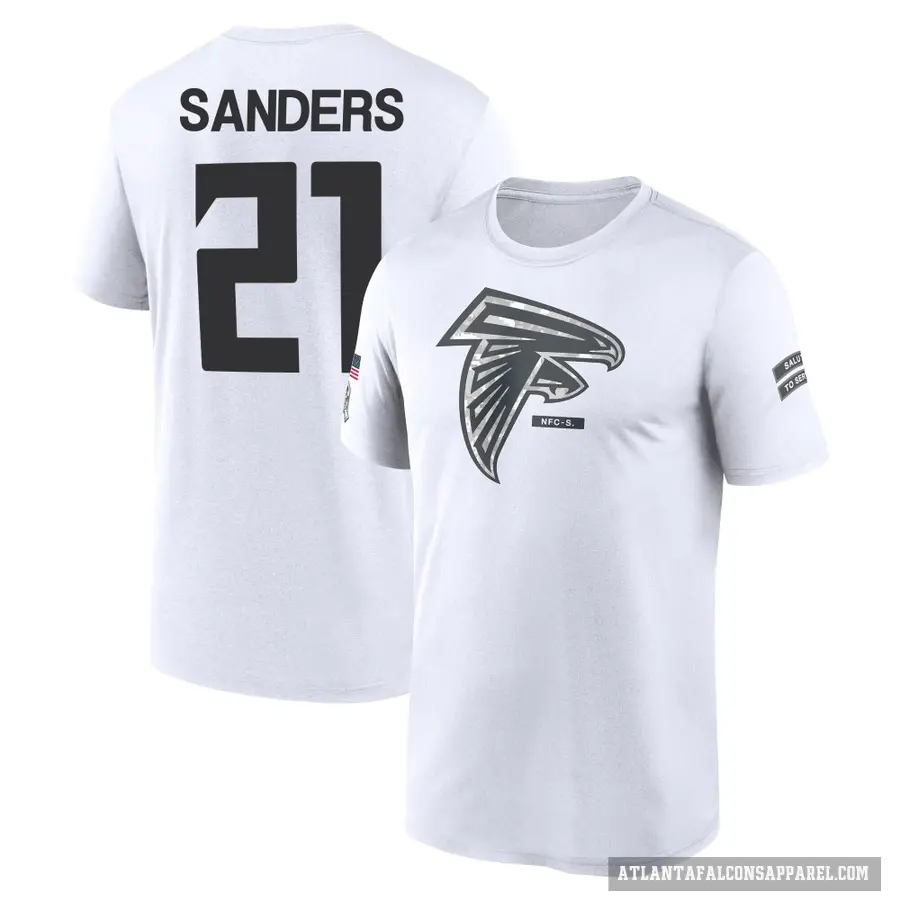 Youth ＃21 Deion Sanders Atlanta Falcons White 2024 Salute to Service Performance T-Shirt