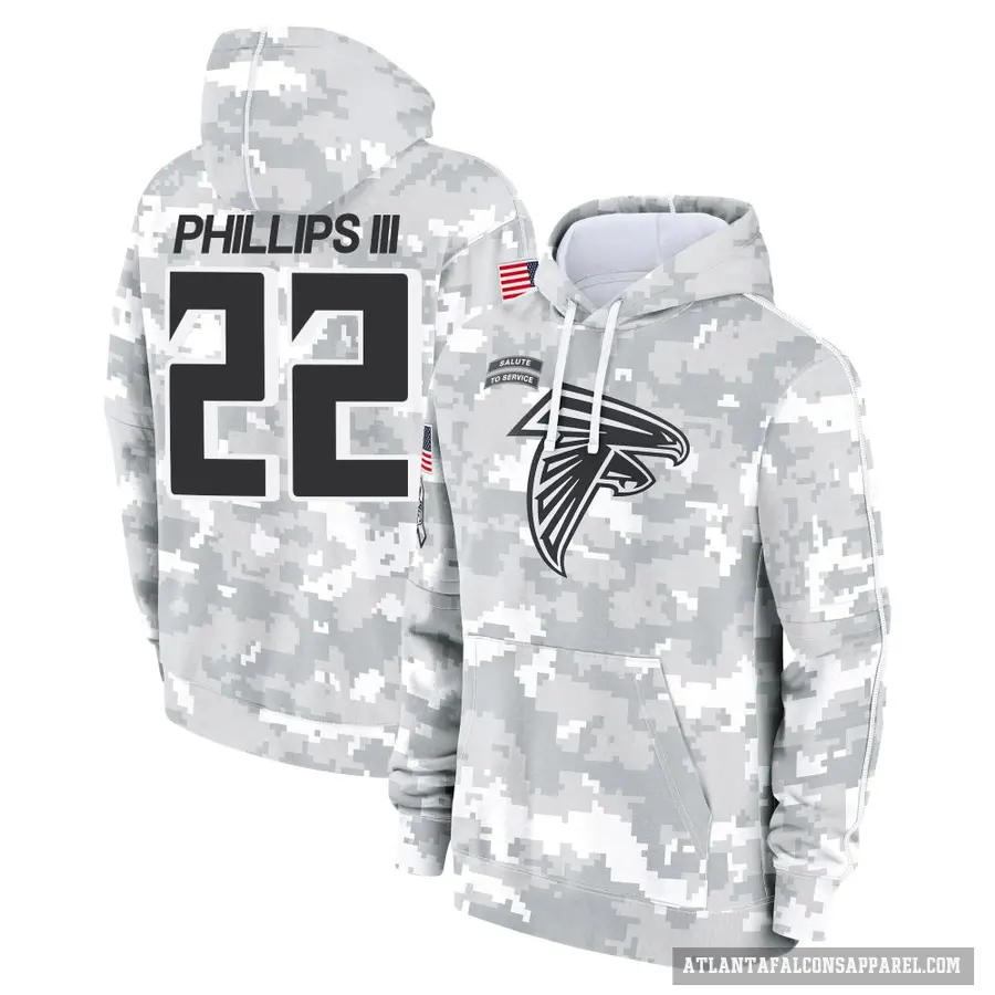 Youth ＃22 Clark Phillips III Atlanta Falcons Arctic Camo 2024 Salute to Service Club Fleece Pullover Hoodie