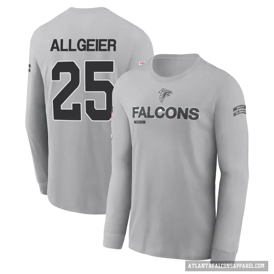 Youth ＃25 Tyler Allgeier Atlanta Falcons Gray 2024 Salute to Service Long Sleeve T-Shirt