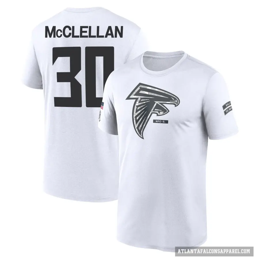 Youth ＃30 Jase McClellan Atlanta Falcons White 2024 Salute to Service Performance T-Shirt