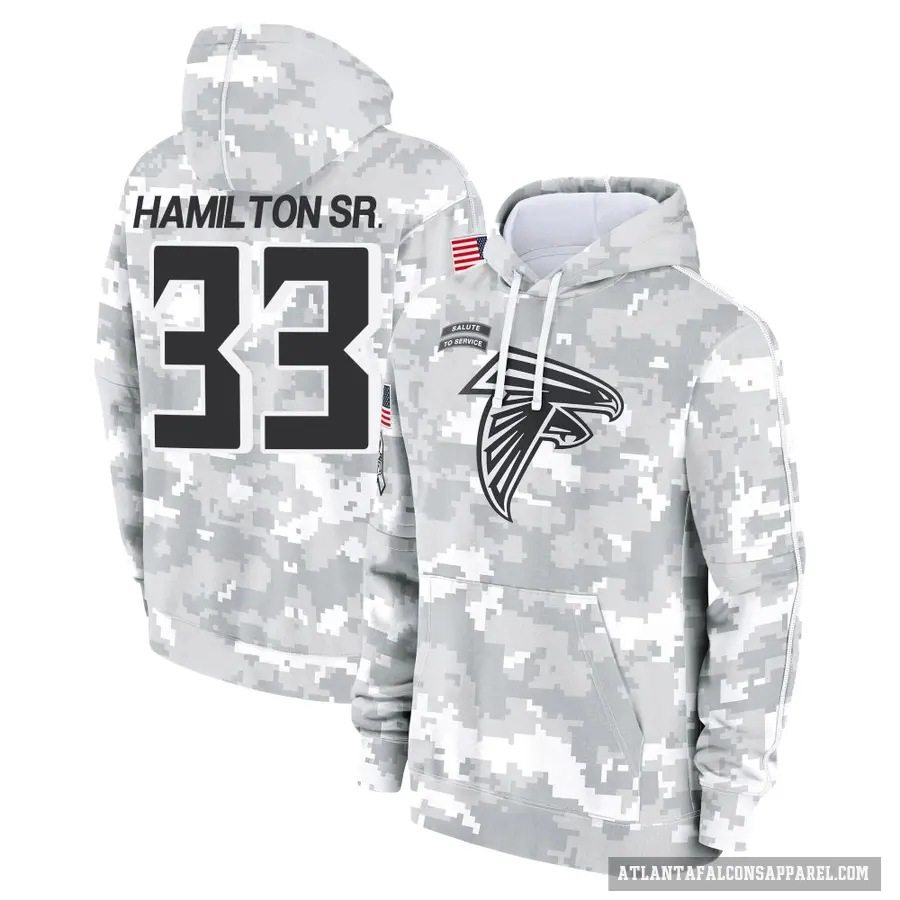 Youth ＃33 Antonio Hamilton Sr. Atlanta Falcons Arctic Camo 2024 Salute to Service Club Fleece Pullover Hoodie