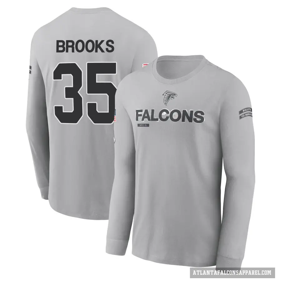 Youth ＃35 Natrone Brooks Atlanta Falcons Gray 2024 Salute to Service Long Sleeve T-Shirt