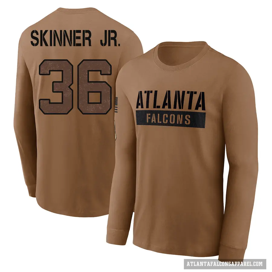 Youth ＃36 Quincy Skinner Jr. Atlanta Falcons Brown 2023 Salute To Service Long Sleeve T-Shirt