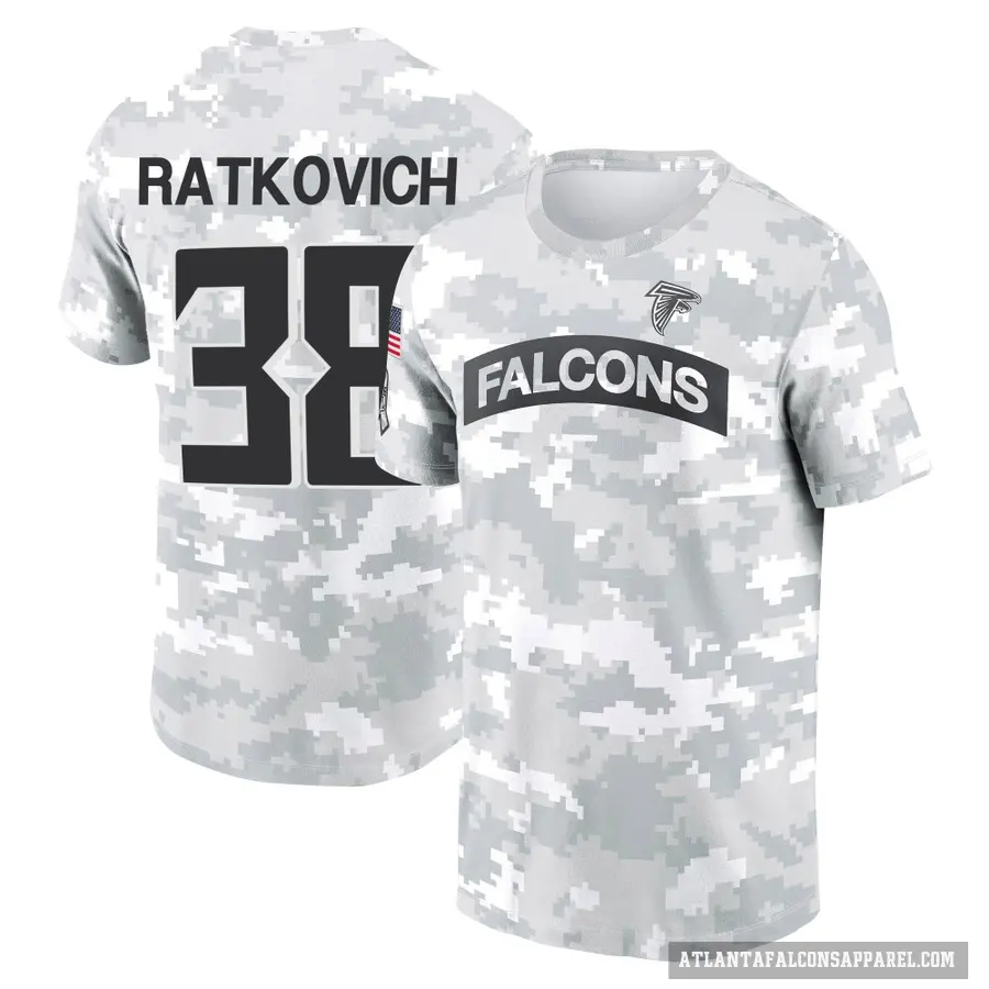 Youth ＃38 Clint Ratkovich Atlanta Falcons Camo Arctic 2024 Salute to Service Performance T-Shirt