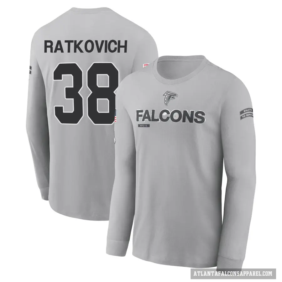 Youth ＃38 Clint Ratkovich Atlanta Falcons Gray 2024 Salute to Service Long Sleeve T-Shirt