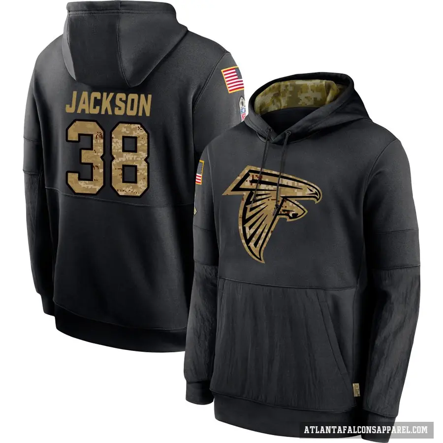 Youth ＃38 Lamar Jackson Atlanta Falcons Black 2020 Salute to Service Sideline Performance Pullover Hoodie