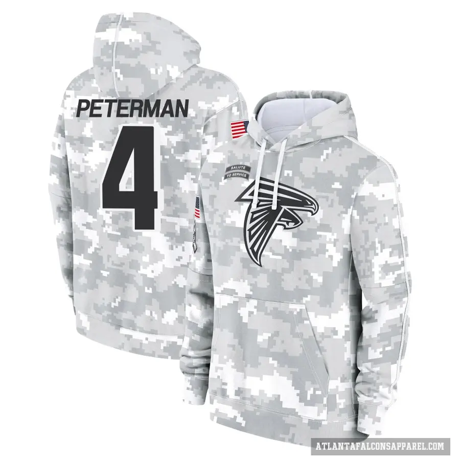 Youth ＃4 Nathan Peterman Atlanta Falcons Arctic Camo 2024 Salute to Service Club Fleece Pullover Hoodie