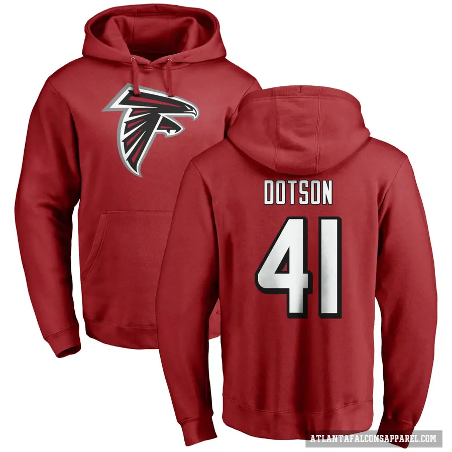 Youth ＃41 Elijah Dotson Atlanta Falcons Red Pro Line Name & Number Logo Pullover Hoodie