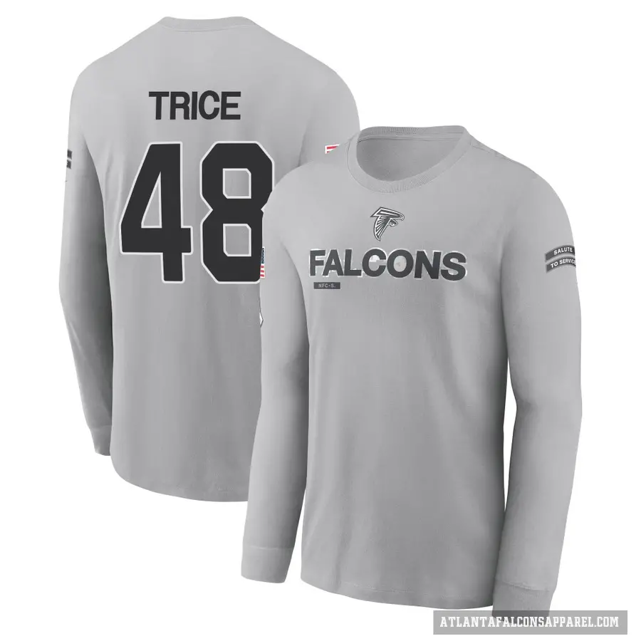 Youth ＃48 Bralen Trice Atlanta Falcons Gray 2024 Salute to Service Long Sleeve T-Shirt