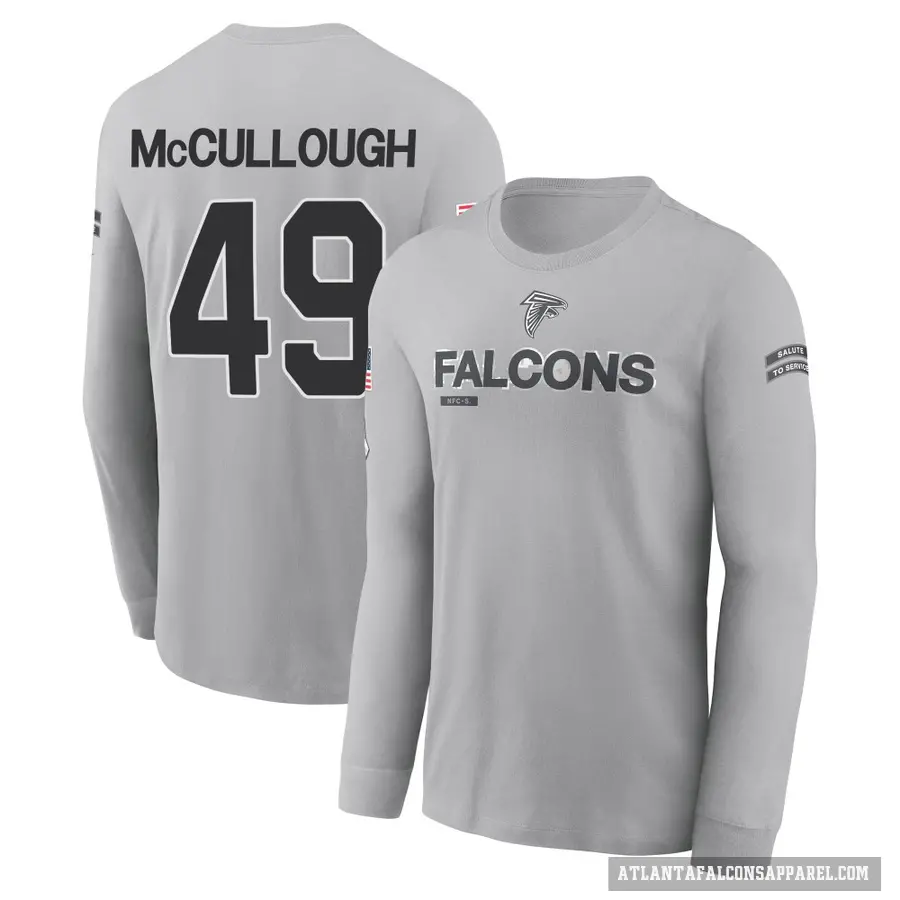 Youth ＃49 Liam McCullough Atlanta Falcons Gray 2024 Salute to Service Long Sleeve T-Shirt
