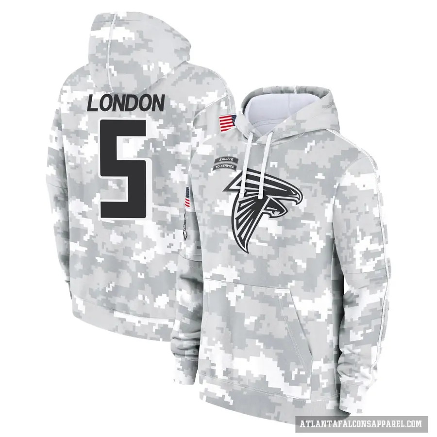 Youth ＃5 Drake London Atlanta Falcons Arctic Camo 2024 Salute to Service Club Fleece Pullover Hoodie