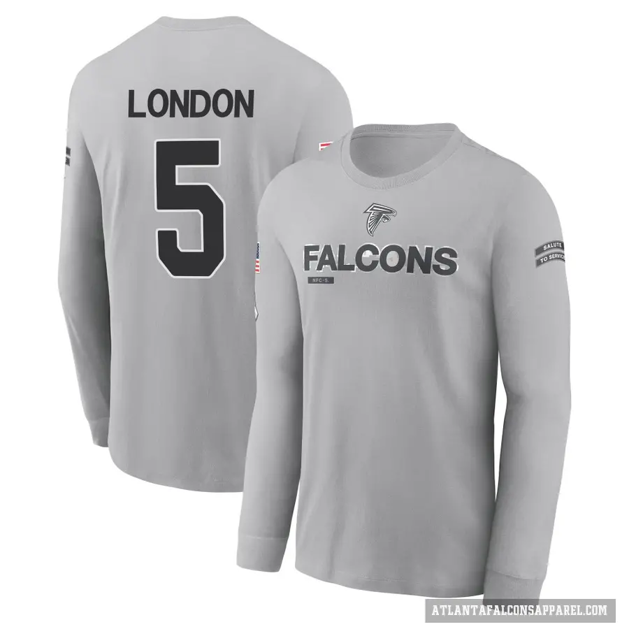 Youth ＃5 Drake London Atlanta Falcons Gray 2024 Salute to Service Long Sleeve T-Shirt