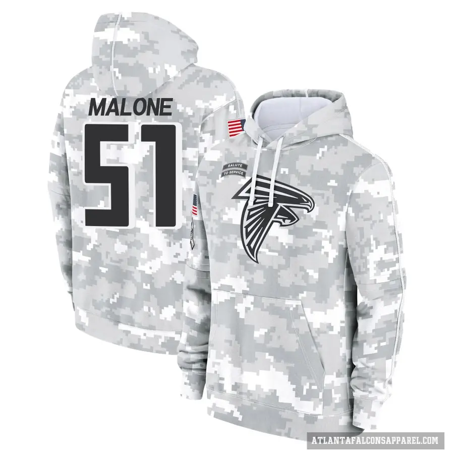 Youth ＃51 DeAngelo Malone Atlanta Falcons Arctic Camo 2024 Salute to Service Club Fleece Pullover Hoodie