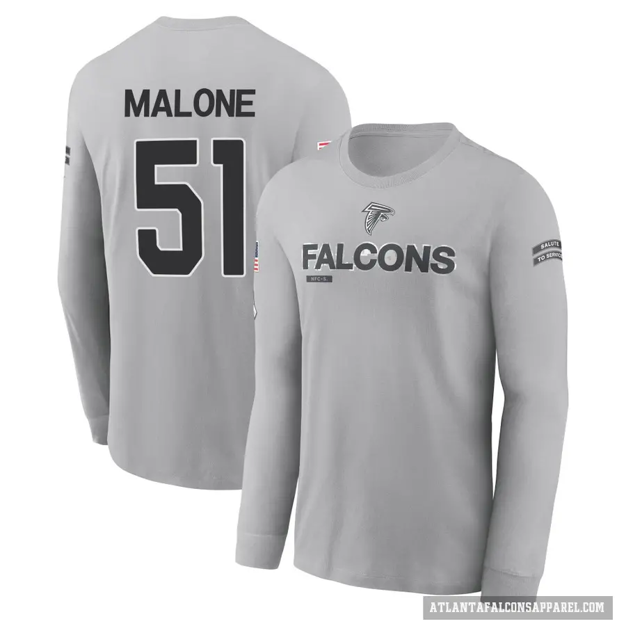Youth ＃51 DeAngelo Malone Atlanta Falcons Gray 2024 Salute to Service Long Sleeve T-Shirt