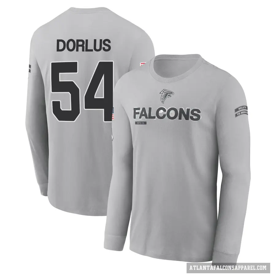 Youth ＃54 Brandon Dorlus Atlanta Falcons Gray 2024 Salute to Service Long Sleeve T-Shirt