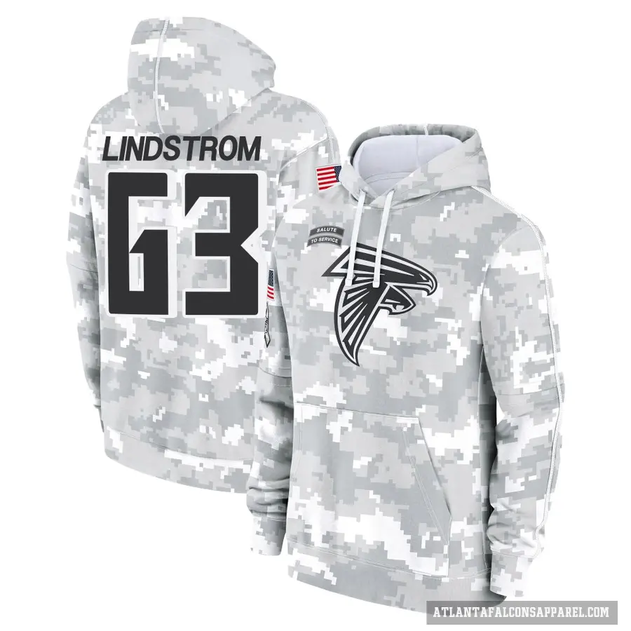 Youth ＃63 Chris Lindstrom Atlanta Falcons Arctic Camo 2024 Salute to Service Club Fleece Pullover Hoodie