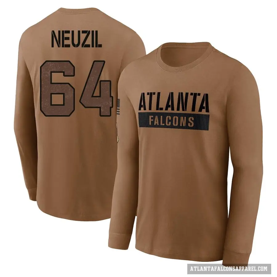 Youth ＃64 Ryan Neuzil Atlanta Falcons Brown 2023 Salute To Service Long Sleeve T-Shirt
