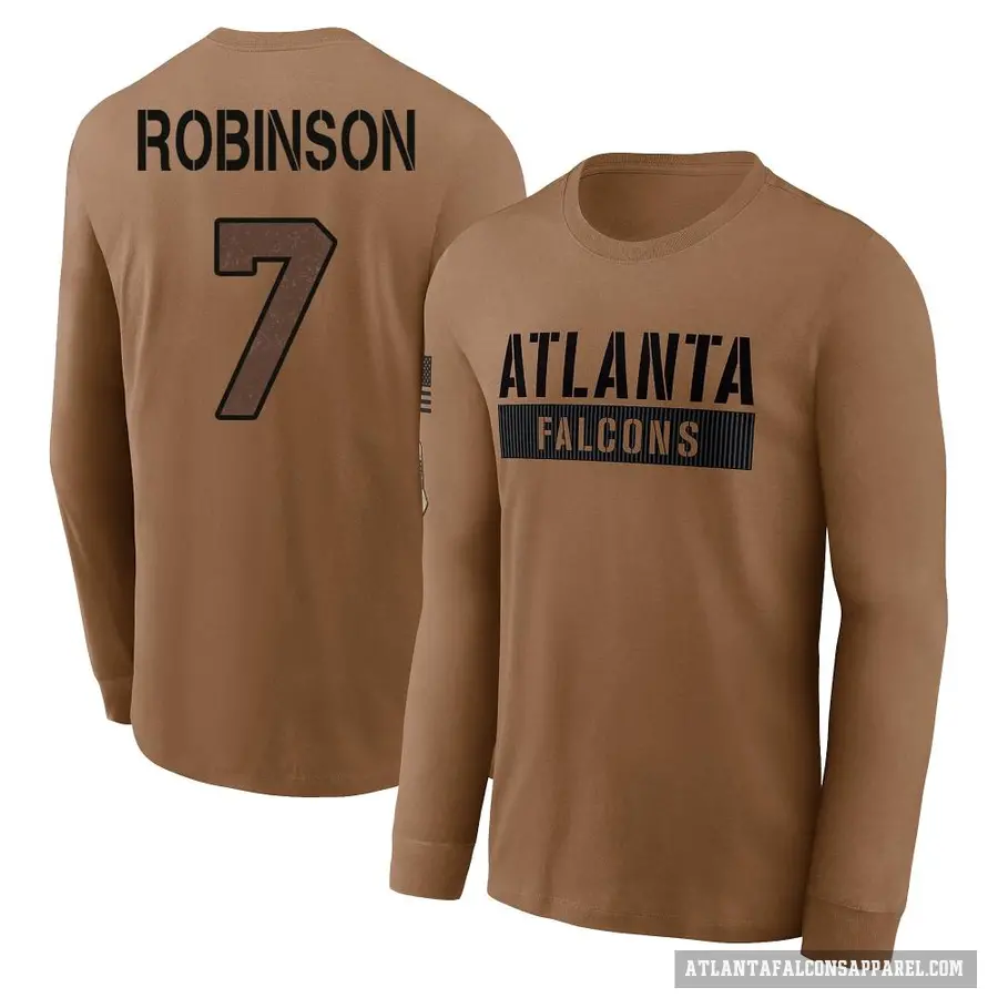 Youth ＃7 Bijan Robinson Atlanta Falcons Brown 2023 Salute To Service Long Sleeve T-Shirt