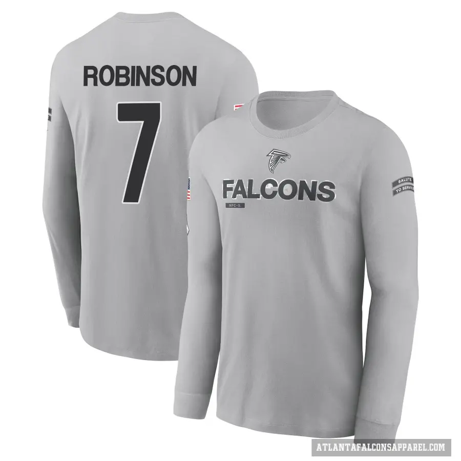 Youth ＃7 Bijan Robinson Atlanta Falcons Gray 2024 Salute to Service Long Sleeve T-Shirt