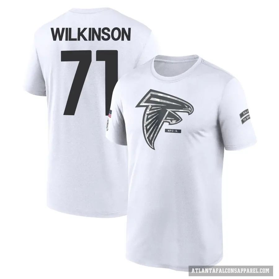 Youth ＃71 Elijah Wilkinson Atlanta Falcons White 2024 Salute to Service Performance T-Shirt