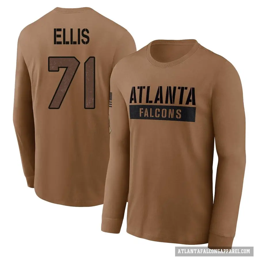 Youth ＃71 Justin Ellis Atlanta Falcons Brown 2023 Salute To Service Long Sleeve T-Shirt