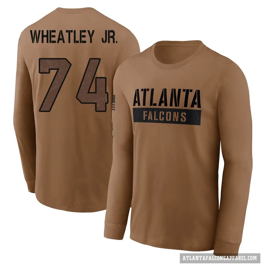 Youth ＃74 Tyrone Wheatley Jr. Atlanta Falcons Brown 2023 Salute To Service Long Sleeve T-Shirt