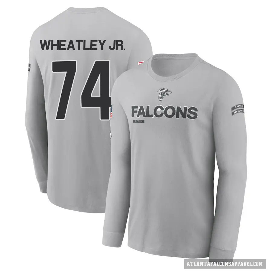 Youth ＃74 Tyrone Wheatley Jr. Atlanta Falcons Gray 2024 Salute to Service Long Sleeve T-Shirt