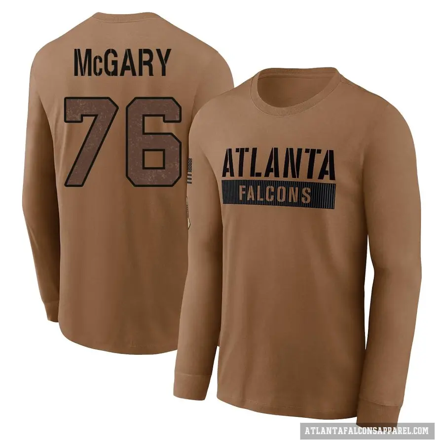 Youth ＃76 Kaleb McGary Atlanta Falcons Brown 2023 Salute To Service Long Sleeve T-Shirt