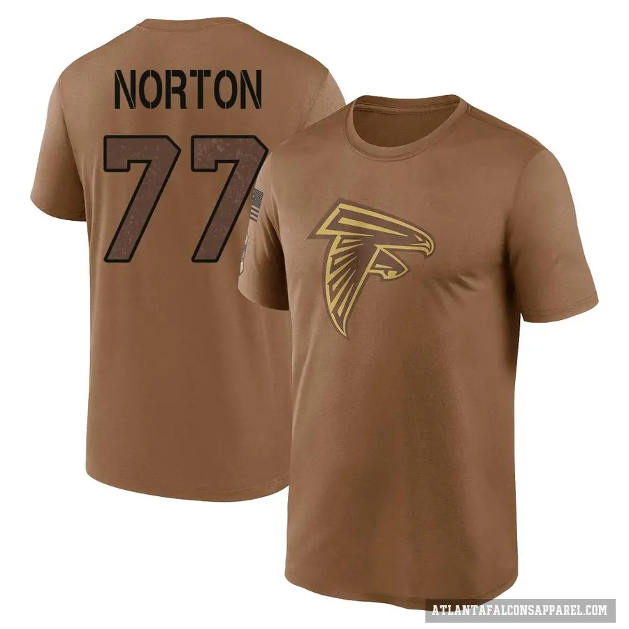 Youth ＃77 Storm Norton Atlanta Falcons Brown 2023 Salute To Service Performance T-Shirt