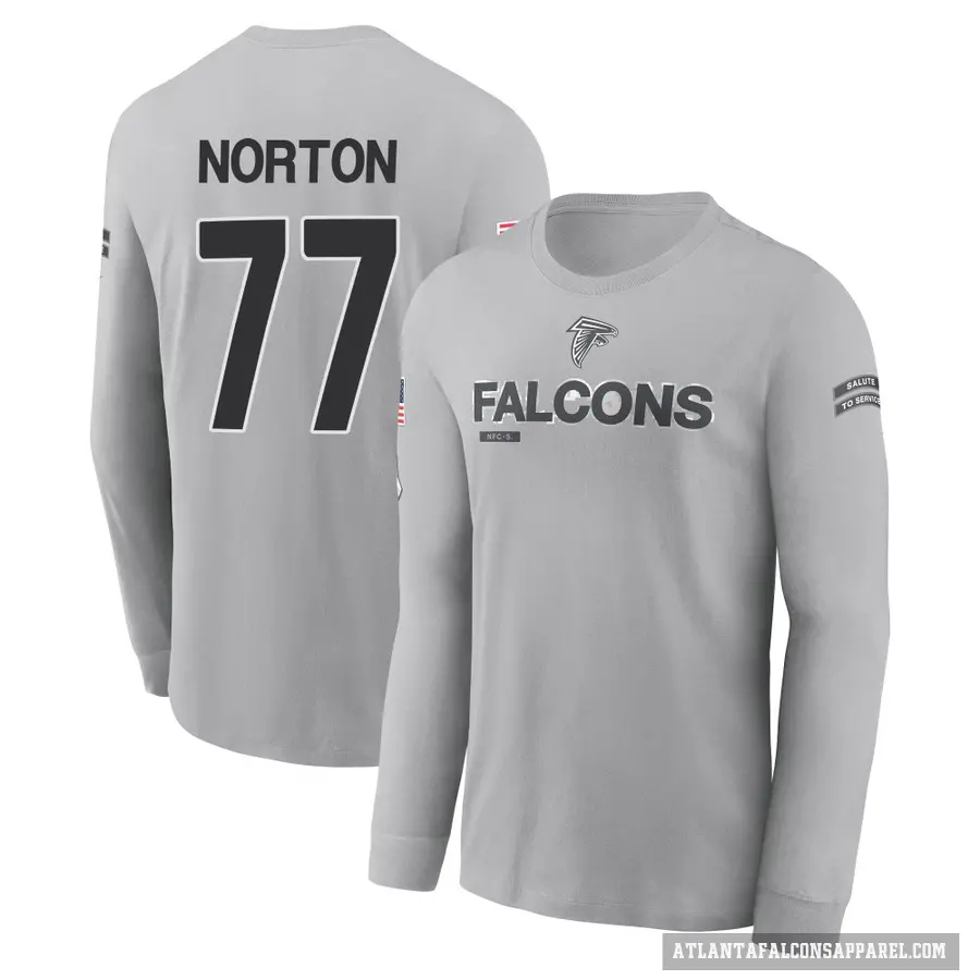 Youth ＃77 Storm Norton Atlanta Falcons Gray 2024 Salute to Service Long Sleeve T-Shirt