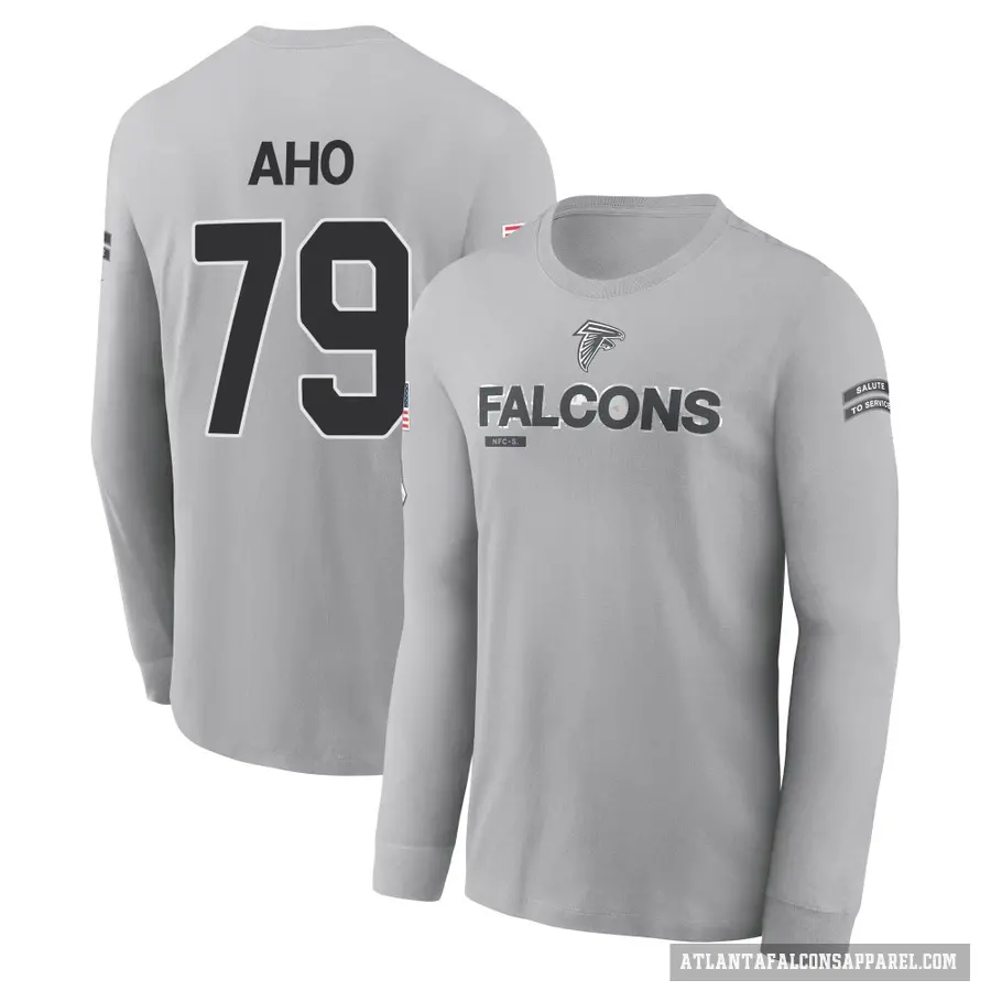 Youth ＃79 Junior Aho Atlanta Falcons Gray 2024 Salute to Service Long Sleeve T-Shirt
