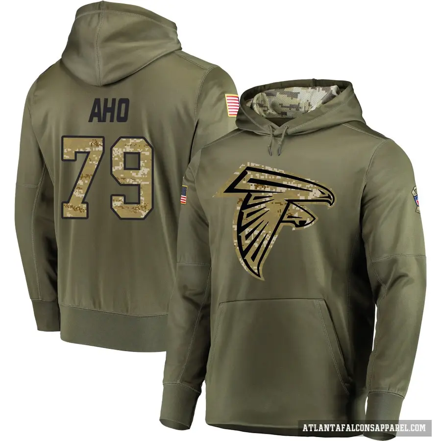 Youth ＃79 Junior Aho Atlanta Falcons Olive Salute to Service Pullover Hoodie