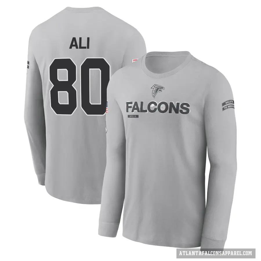 Youth ＃80 Josh Ali Atlanta Falcons Gray 2024 Salute to Service Long Sleeve T-Shirt