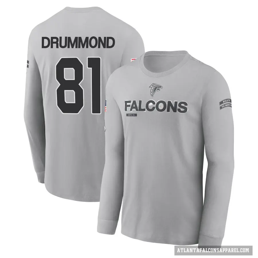Youth ＃81 Dylan Drummond Atlanta Falcons Gray 2024 Salute to Service Long Sleeve T-Shirt