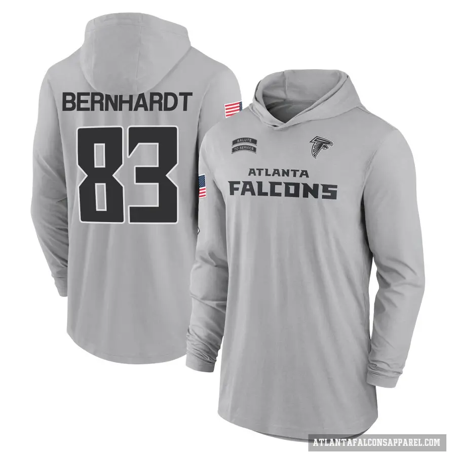 Youth ＃83 Jared Bernhardt Atlanta Falcons Gray 2024 Salute to Service Lightweight Performance Long Sleeve Hooded T-Shirt