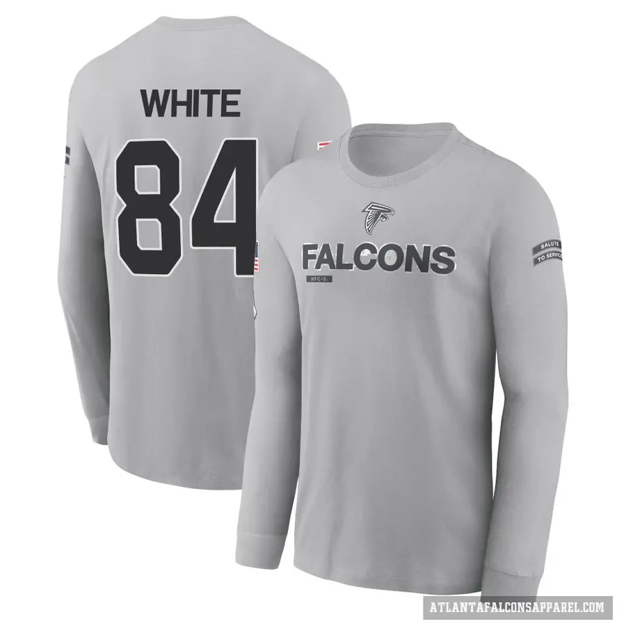 Youth ＃84 Roddy White Atlanta Falcons White Gray 2024 Salute to Service Long Sleeve T-Shirt