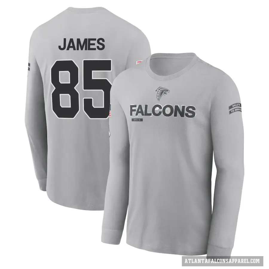 Youth ＃85 Tyshaun James Atlanta Falcons Gray 2024 Salute to Service Long Sleeve T-Shirt