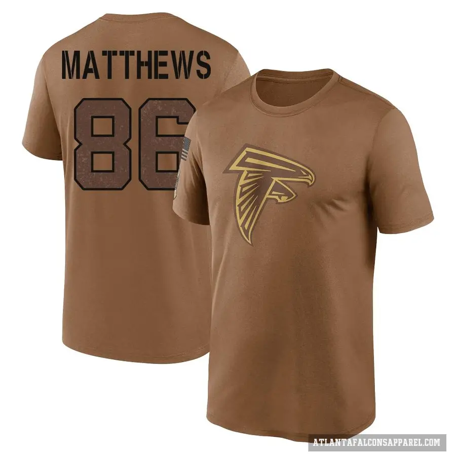 Youth ＃86 Jesse Matthews Atlanta Falcons Brown 2023 Salute To Service Performance T-Shirt