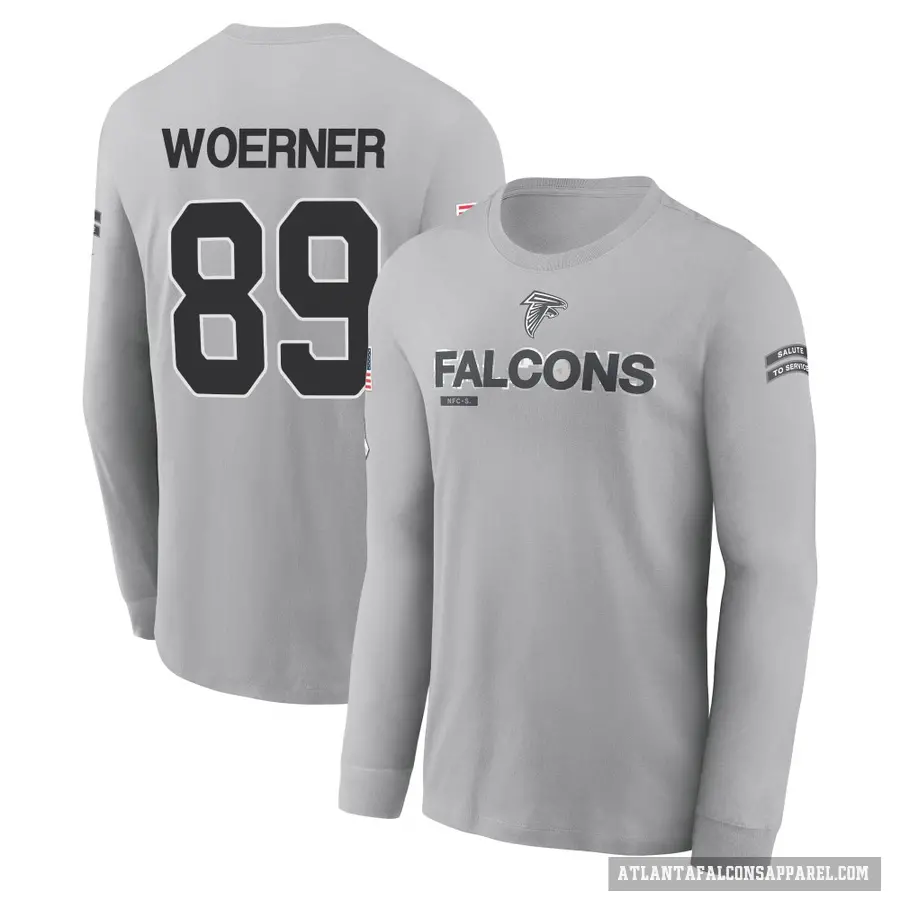 Youth ＃89 Charlie Woerner Atlanta Falcons Gray 2024 Salute to Service Long Sleeve T-Shirt