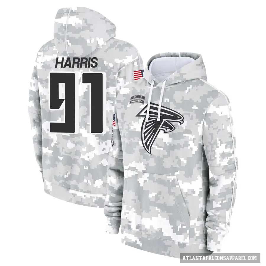 Youth ＃91 Demone Harris Atlanta Falcons Arctic Camo 2024 Salute to Service Club Fleece Pullover Hoodie