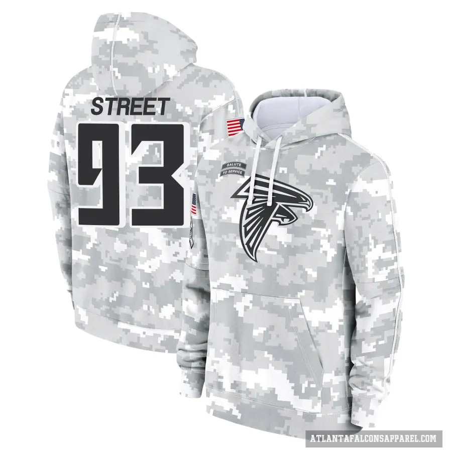 Youth ＃93 Kentavius Street Atlanta Falcons Arctic Camo 2024 Salute to Service Club Fleece Pullover Hoodie