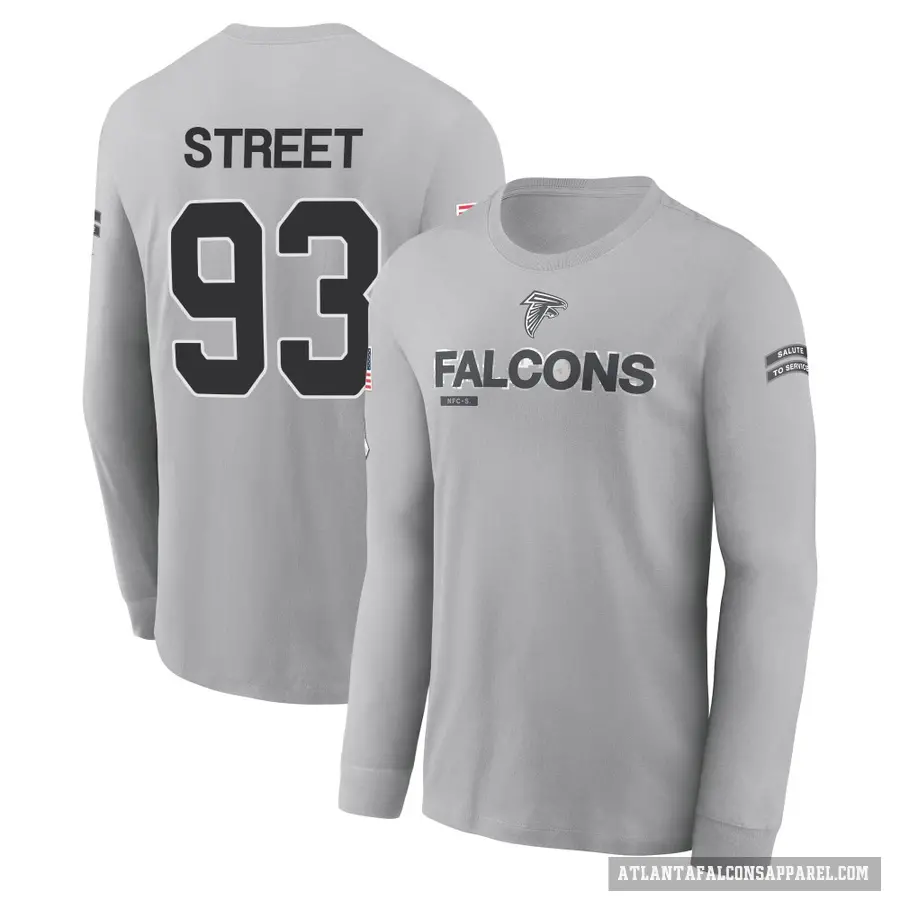 Youth ＃93 Kentavius Street Atlanta Falcons Gray 2024 Salute to Service Long Sleeve T-Shirt