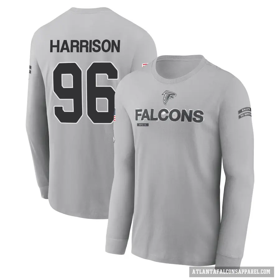 Youth ＃96 Zach Harrison Atlanta Falcons Gray 2024 Salute to Service Long Sleeve T-Shirt