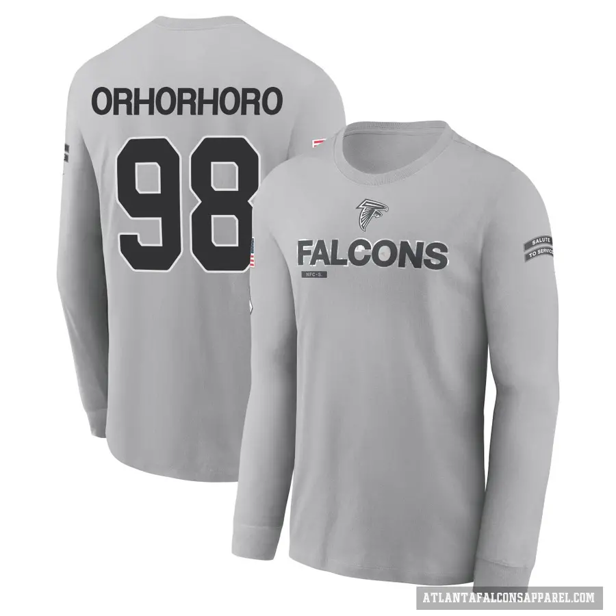 Youth ＃98 Ruke Orhorhoro Atlanta Falcons Gray 2024 Salute to Service Long Sleeve T-Shirt